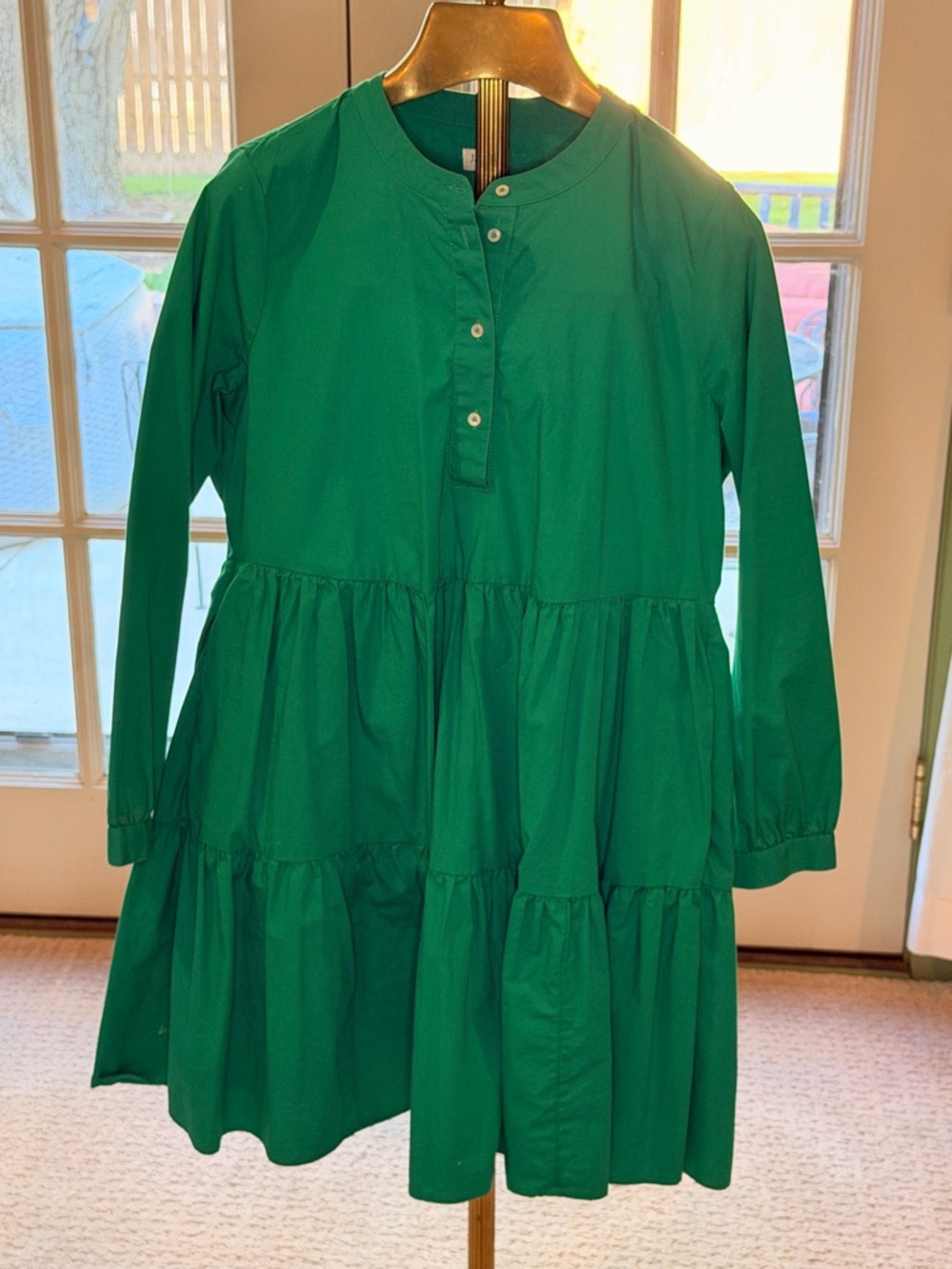 J. Crew Emerald Green Tiered Popover Midi Dress